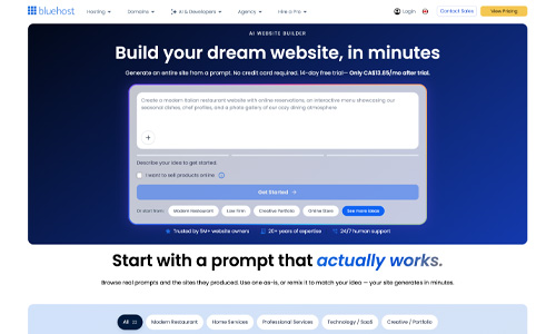 Bluehost website screenshot